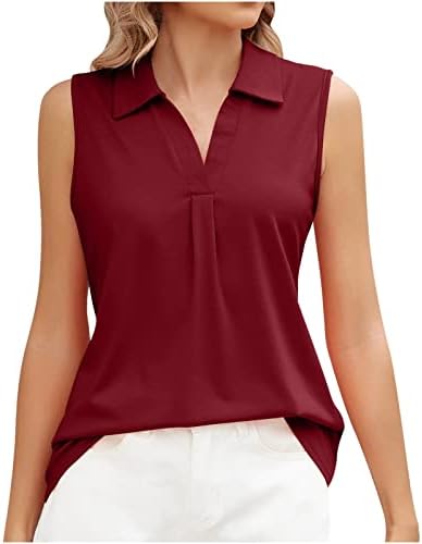 Blusa sem mangas Oplxuo para mulheres Casual Casual Lappel de laço V Tops de tanques sólidos Camisetas de verão Slim