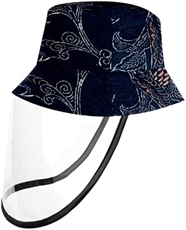 Chapéu de proteção para adultos com escudo facial, chapéu de pescador anti -sun tap, azul marinho vintage floral floral