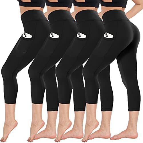 Campsnail 4 Pack Capri Leggings for Women - Capris de cintura alta Capris Tummy Control Yoga calça de exercícios