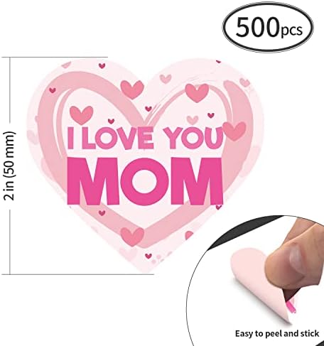 Adesivos do dia das mães de 2 polegadas, 500 PCs Eu te amo rótulos de coração da mãe, rótulos autoadesivos para aniversários,