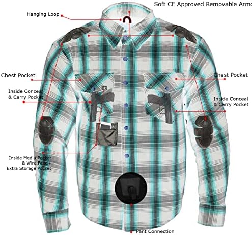 Milwaukee Leather MPM1625 Camisa de flanela xadrez masculina com armadura CE aprovada - reforçada com fibras aramid