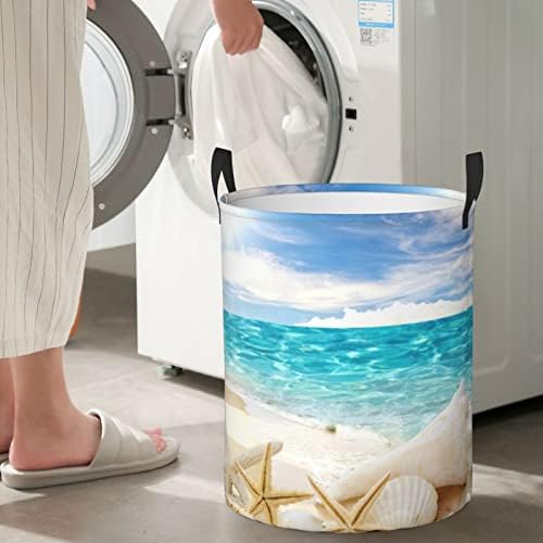 Ocean Beach Leundry Basket Round Roundry Roundry Torch com alça para o quarto de lavar roupa de banho