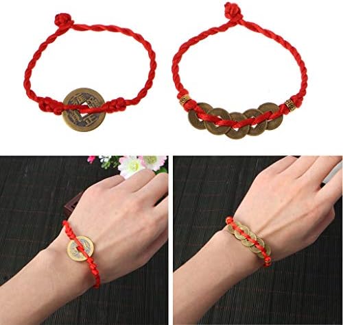 Simplelif Red String Bracelets com moedas de cobre sortudas pendentes de pulseira chinesa feng shui riqueza para meninas para mulheres