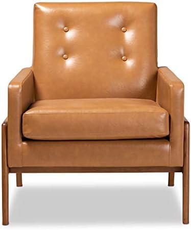 Baxton Studio Faux Leather estofado e nogueira finalizada cadeira de lounge de madeira