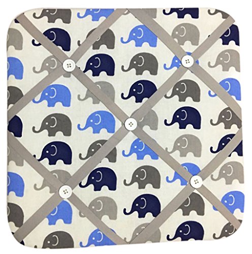 Bacati Elephants Fabric Memory/Memo Photo Bulletin Board, azul/cinza