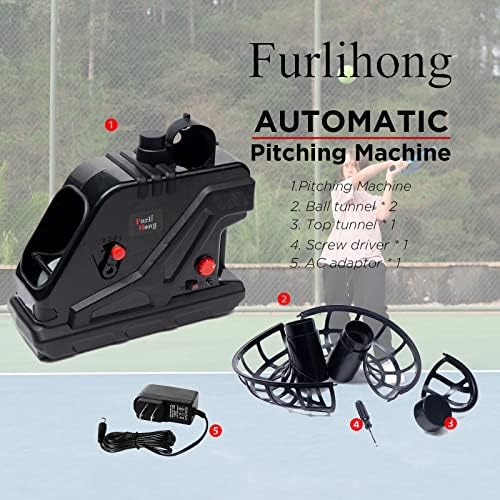 Furlihong 3809bh Máquina de bola de tênis, máximo de 30 mph, ângulo de lançamento e intervalo ajustável, interruptor