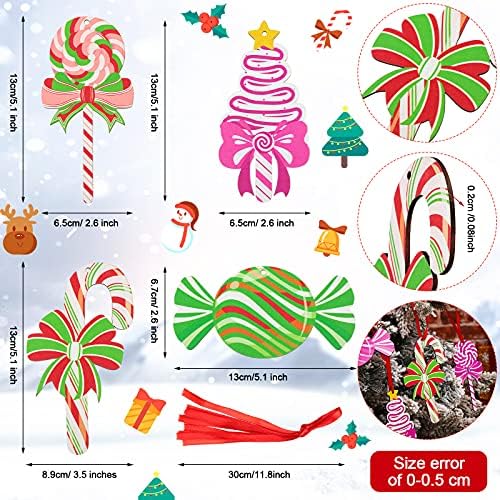 24 peças Os enfeites de árvore de Natal definem doces, decoração de hortelã -pimenta colorida bengala de madeira colorida redondo ornamentos de pirulito com cordas para decorações de festas de Natal