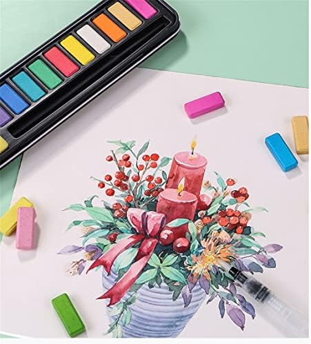 Fksdhdg 18/12/24 Cores de tinta aquarela sólida Conjunto de tinta portátil Caixa de metal portátil com matrícula de pincel de cor de água PROBLEMA DE ARTE PROFISSIONAL