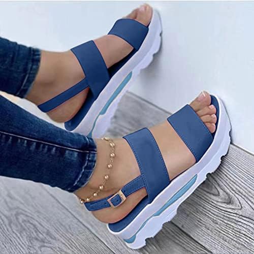 Sandálias de verão para mulheres sapatos de solada espessa plana moles moda moda de cor sólida plataforma de praia casual sandália