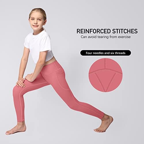Leggings ativos de ioga para meninas com 2 bolsos - calças de ioga para crianças para atletismo