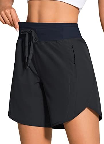 Zuty 7 de cintura alta shorts atléticos para mulheres que executam shorts longos com 3 bolsos com zíper