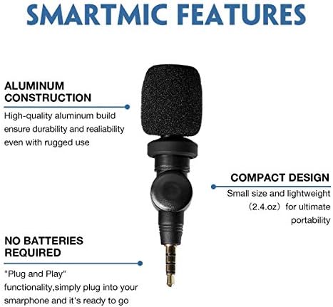 Mini -condensador Saramônico Microfone flexível para smartphones, microfone vlogging para iPhone e vídeo do youtube, microfone