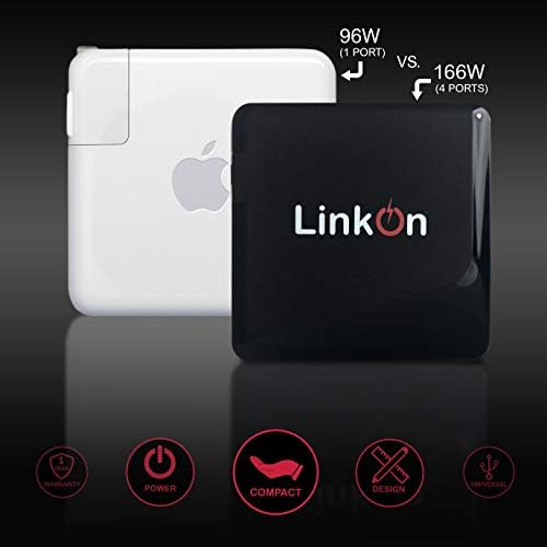 Linkon Ganius 166W Carregador de parede Gan Tech 100W USB-C PD3.0 PPS e 18W USB-A QC4.0+ Compatível com MacBook Dell HP Surface
