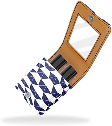 Caixa de batom de Oryuekan com espelho bolsa de maquiagem portátil fofa, bolsa cosmética, barco geométrico moderno barco abstrato azul marinho