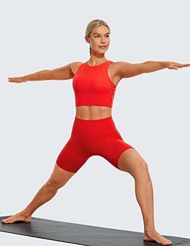 Crz Yoga Feminino High Neck Longline Sports BRA - Tampa de tanque de sutiã de ioga acolchoada com sutiã de prateleira