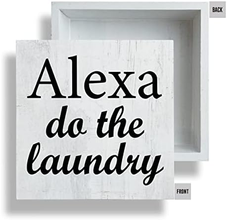 Lavanderia Caixa de madeira Signo estilo rústico Alexa, faça a roupa de lavanderia Bloco de madeira placas de mesa decoração
