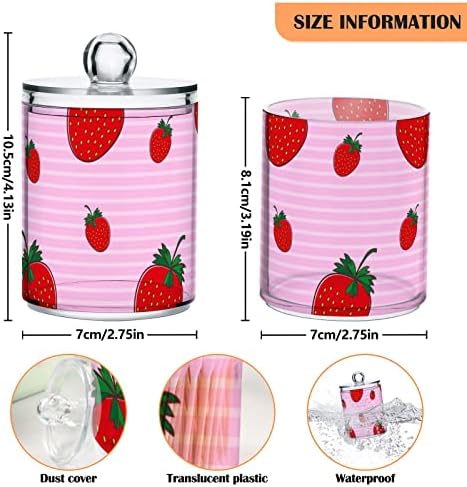 Yyzzh Red Strawberry Padrão rosa listrado 4 pacote QTIP Dispensador de suporte para algodão Swab Ball Redond Pads Flet