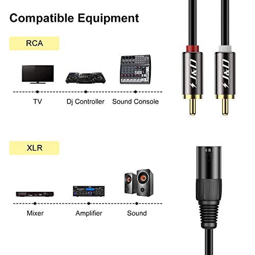 J&D XLR Audio Cable Pacote, Fêmea Balanceada XLR para 3,5 mm de 1/8 de polegada TRS Male, interconexão desequilibrada Dual