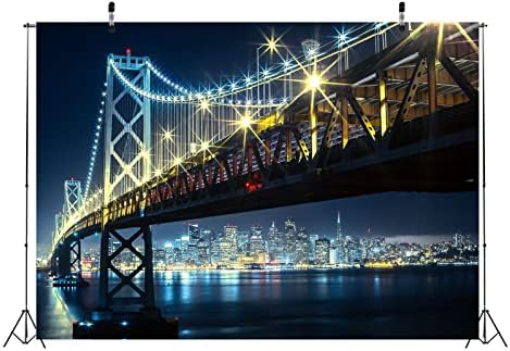 Loccor 9x6ft São Francisco City Cenário de Oakland Bay Bridge Centrões para fotografia Bridge Night River City Skyline Urban City
