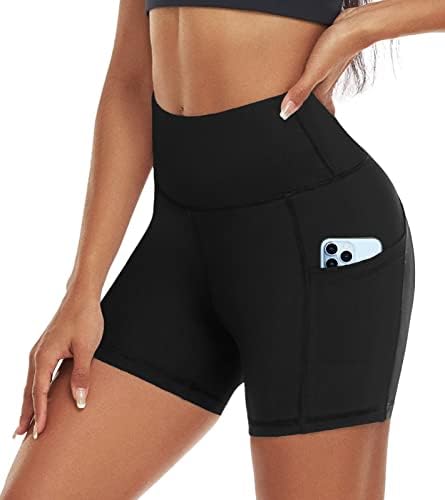 Aoliks High Caist Biker Shorts para mulheres com bolsos laterais Controle