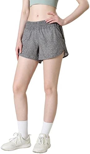 Aurefin 4 '' de cintura baixa feminina shorts de corrida, shorts atléticos rápidos seco com revestimento e bolso de zíper