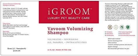 Igroom VaVoom Volumizando shampoo de cachorro, cuidados de beleza de animais de estimação de luxo, adicionar corpo e volume, leve, feito nos EUA, 16 onças
