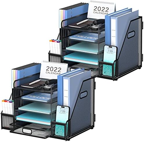Organizador da mesa de malha supasy com suporte de papel de letra de papel de 5 camadas com organizador de desktop de titular de revistas