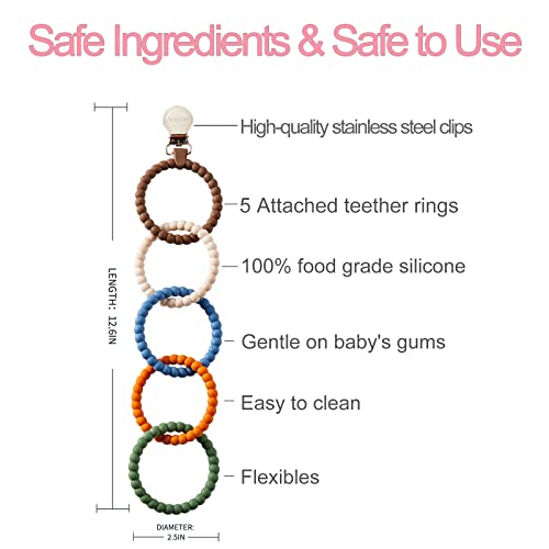 Aujzoo Baby mordy Toys - Brinquedos de dentição de silicone para o anel de babies -ring ring bebê morcego com clipe de metal para recém