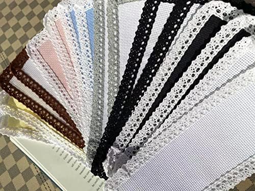 16 PCS Cores 14 Count Aida Fabric Markers, Cotton Aida Pano de algodão Lace Edge Diy Cross Stitch Bookmarks