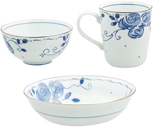 金正 陶器 Sanrio 307741 Hello Kitty Blue Rose, Rice Bowl, caneca, maconha, conjunto de 3 peças