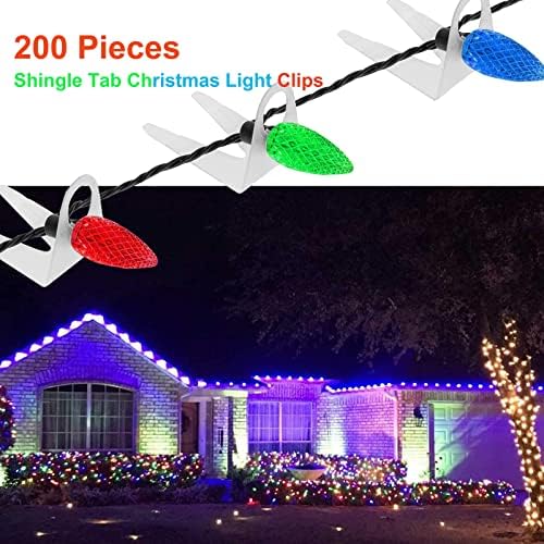 Pacote de 200 clipes de luz de Natal da telha original de 200 para luzes C7 C7, clipes de luz de calha, telhas de telhado de
