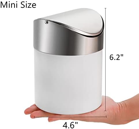 ZooFox 2 pacote mini lata de lixo, lixeira branca em aço inoxidável com tampa oscilante, lata de lixo de bancada
