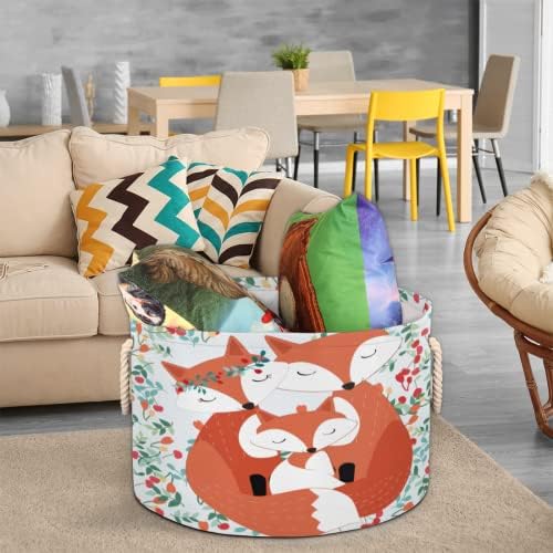 Fox Family Flor Grande cestas redondas para cestas de lavanderia de armazenamento com alças cestas de armazenamento de mantas para