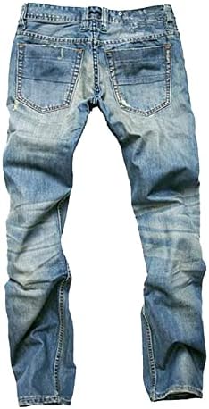 Jeans masculinos rasgados, angustiados Destacados Pant slim de perna reta de perna com buracos calças de estilo de rua