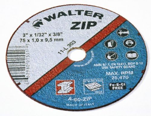 Walter 11L253 2x1/2x3/8 Zip aço e rodas de corte livre contaminantes contaminantes tipo 1 Grit A24, 25 pacote