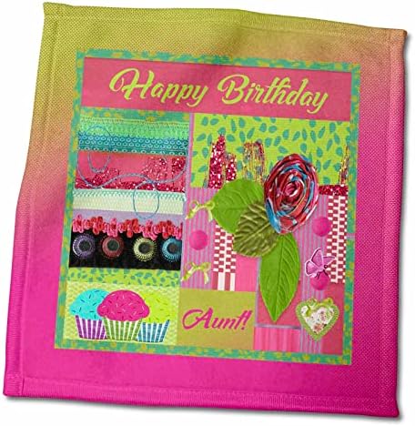 3drose Birthday to tia, rosa, verde, rosa, acabamento, arcos, coração, borboleta - toalhas