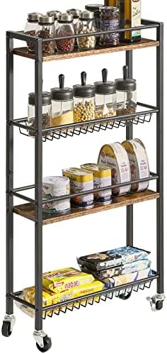 Ymyny Slim Kitchen Storage Rolling Cart + Pot Rack Montado na parede, 35,4 em utensílios de cozinha para pendurar trilho