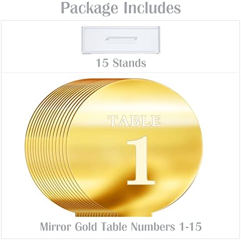 HZGEOSTB Números de mesa de casamento acrílico 1-15 com suportes, sinais e titulares de número de tabela de tabela de ouro de