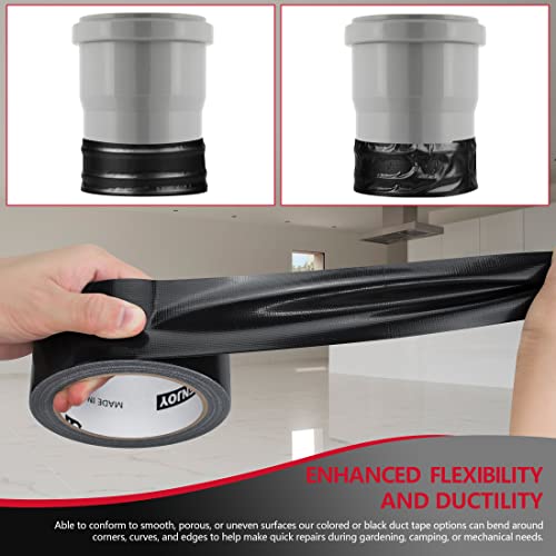 Wenjoy Black Duct Tape Fita para uso pesado rolo à prova d'água, 1,88 polegada x 20 jardas, adesivo ultra forte, ductilidade flexível