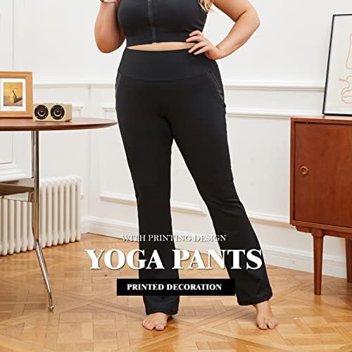 Vestido de tamanho grande feminino Leggings de ioga com calça de perna de bota de cintura alta de bolso para o esporte interno