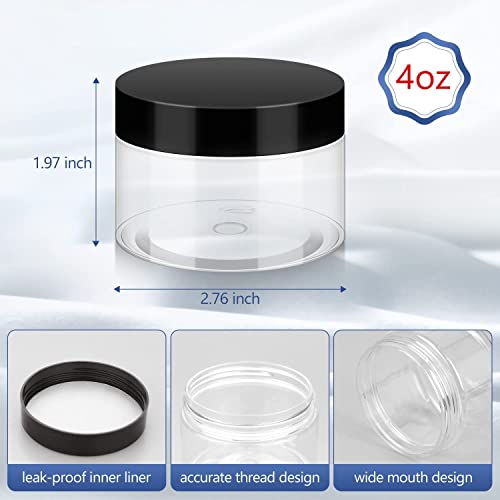 Jarros de plástico de 4 oz de 4 onças de Bonytek com tampas, 10 pacote de pacote BPA, recipientes cosméticos transparentes