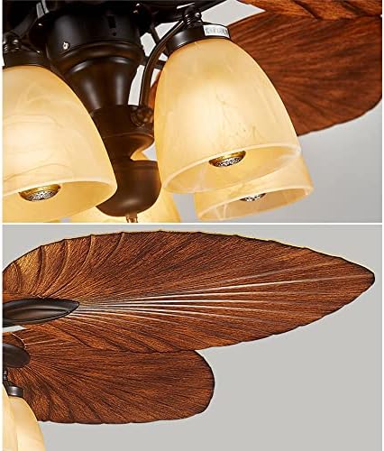 IBALODY Retro 52in Fan Light IMITAÇÃO Folhas de 8 Ventor de teto Ventilador de teto Luz de teto mudo interno com 5 luzes da sala