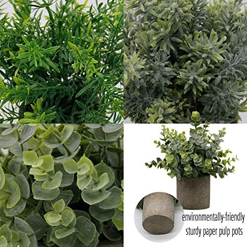 Zcaukya pequenas plantas artificiais em vasos, plantas artificiais de eucalipto de alecrim falso 9,5 Plantas de vegetação