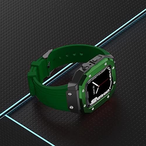 FKIMKF para Apple Watch Series 8 7 6 5 4 SE 45mm 42mm 44mm Metal Luxury Metal Rubber Aço inoxidável Relógio de modificação Modificação