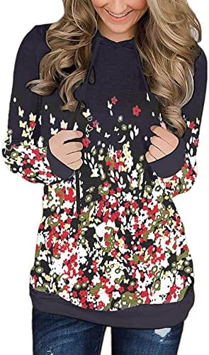 FMCHICO Capuz floral feminino moletom de manga longa Pullover casual Tops Casual Tops Sweatshirts with Pockets S-XXL