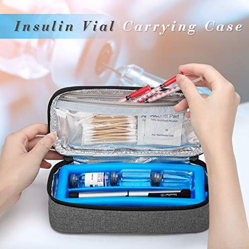 Luxja Insulin Case com um pacote de gelo, o protetor de frasco de insulina contém 6 frascos ou 2 canetas de insulina, cinza