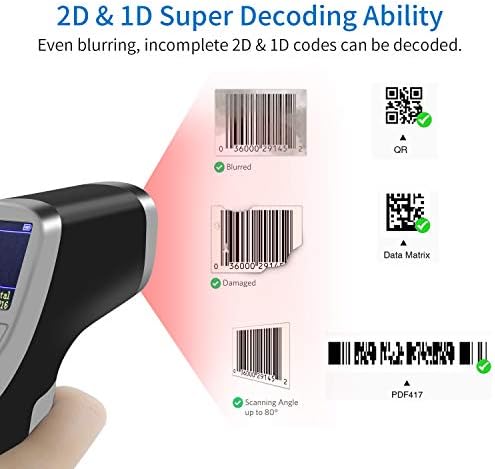 Qr bluetooth sem fio scanner de código de barras com tela configurada via botão Symcode 2D Código de barra de mão de mão Scanner Scanner de código de barra de mão automático sem fio Scanner de código de barra com tela TFT colorida LCD