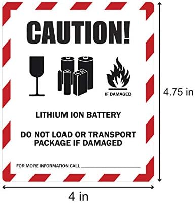 300 rótulos de bateria de íons de lítio, 4 x 4,75 polegadas de lítio de lítio Aviso de bateria Rótulo de manuseio de manuseio de instrução Etiquetas de instrução CUIDADO MATERIAIS PARA MATERIAIS Rótulo de etiqueta - 1 rolo de 300 etiquetas de aviso de bateria