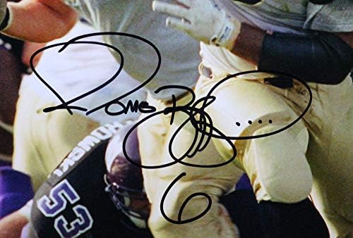 Jerome Bettis autografou Notre Dame 16x20 FP Foto em execução com Ball-Beckett Testemunha Black