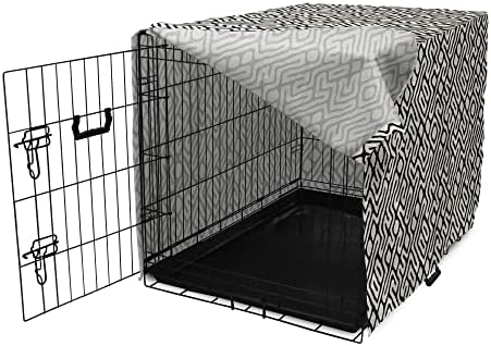 Capa de caixa de cachorro de marfim e preto lunarable, mapa de estilo labirinto com padrão de labirinto de efeito grunge no cenário escuro, capa de canil de estimação fácil de usar para cachorros de cachorros pequenos gatinhos, 48 ​​polegadas, marfim e preto